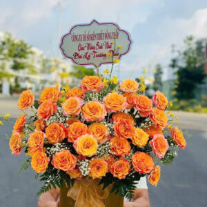 Giỏ hoa chúc mừng tông cam